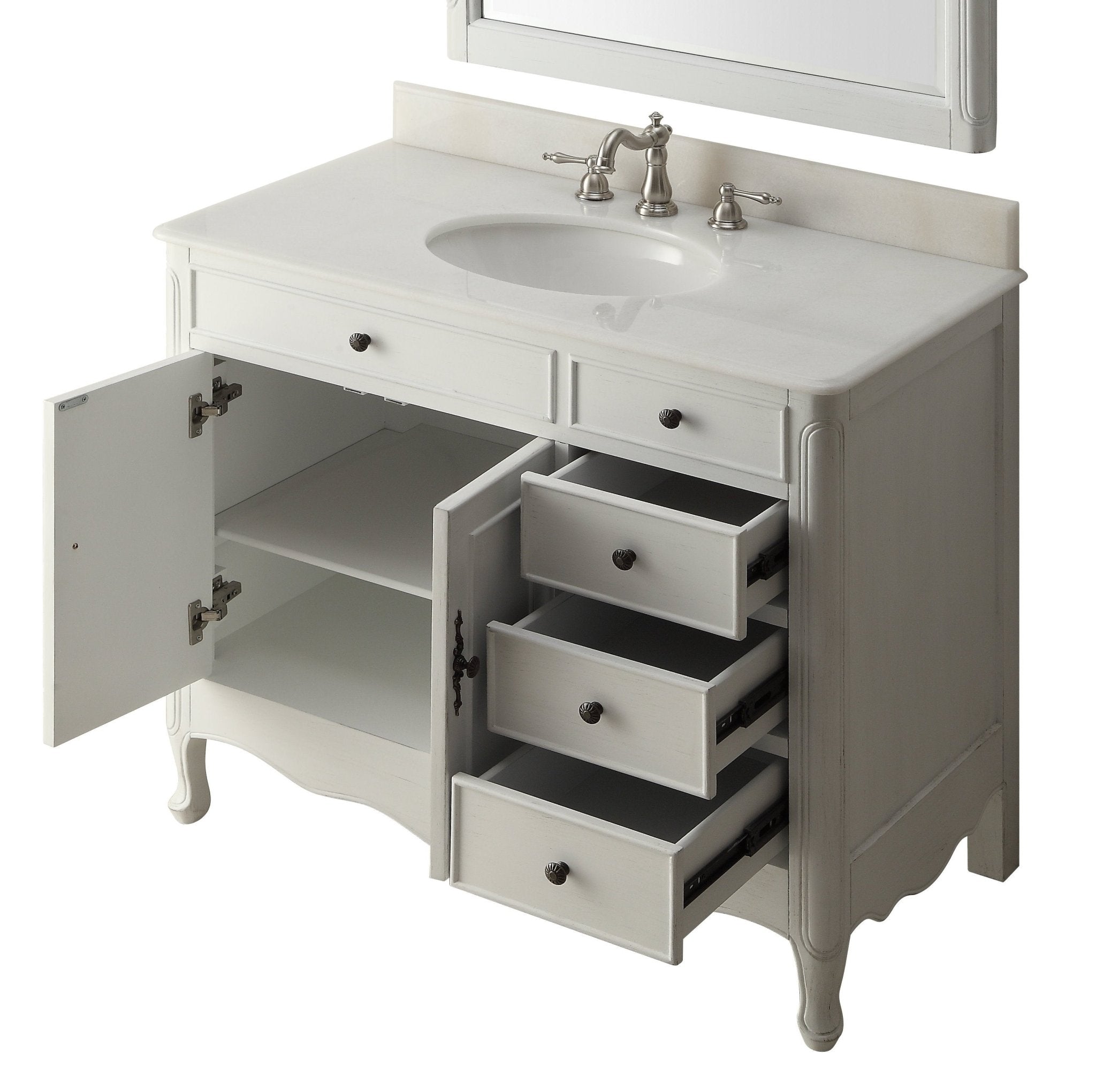 Chans Furniture HF-837AW 38 Inch Distressed Antique White Cottage Style Daleville Bathroom Sink Vanity