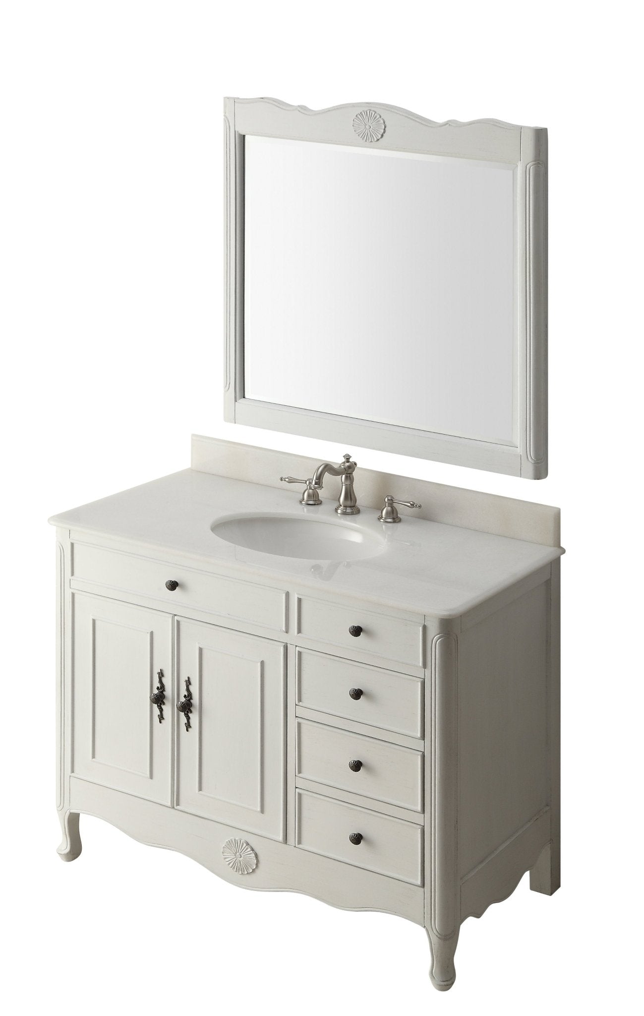 Chans Furniture HF-837AW 38 Inch Distressed Antique White Cottage Style Daleville Bathroom Sink Vanity