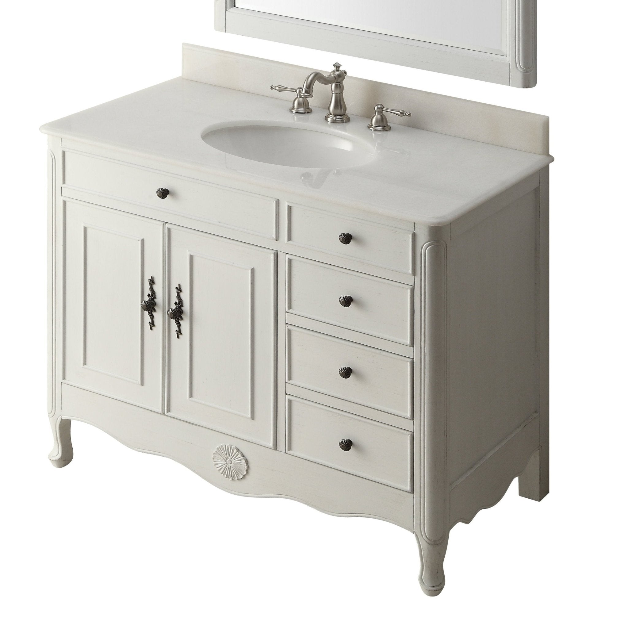 Chans Furniture HF-837AW 38 Inch Distressed Antique White Cottage Style Daleville Bathroom Sink Vanity