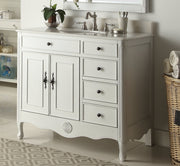 Chans Furniture HF-837AW 38 Inch Distressed Antique White Cottage Style Daleville Bathroom Sink Vanity