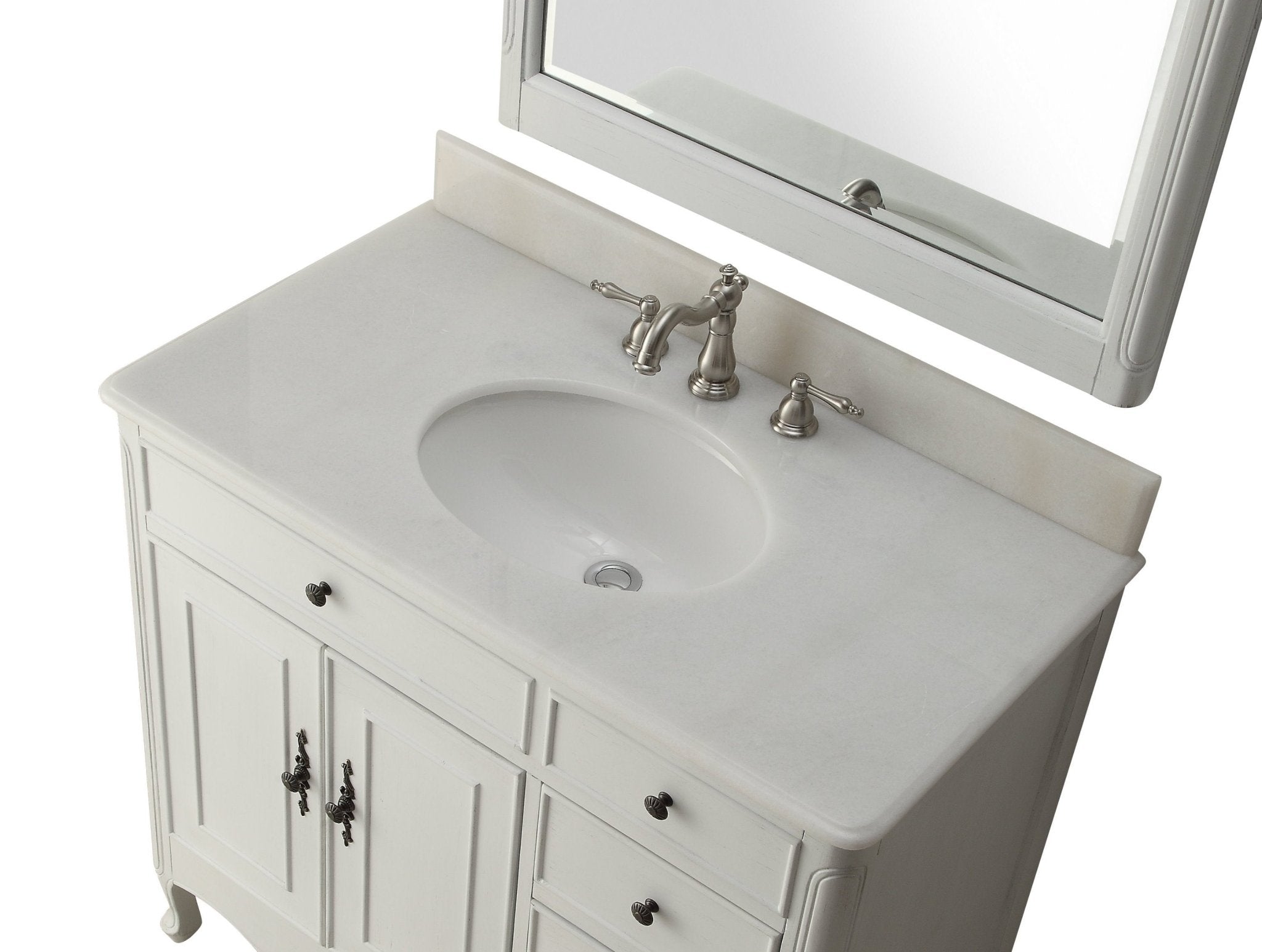 Chans Furniture HF-837AW 38 Inch Distressed Antique White Cottage Style Daleville Bathroom Sink Vanity