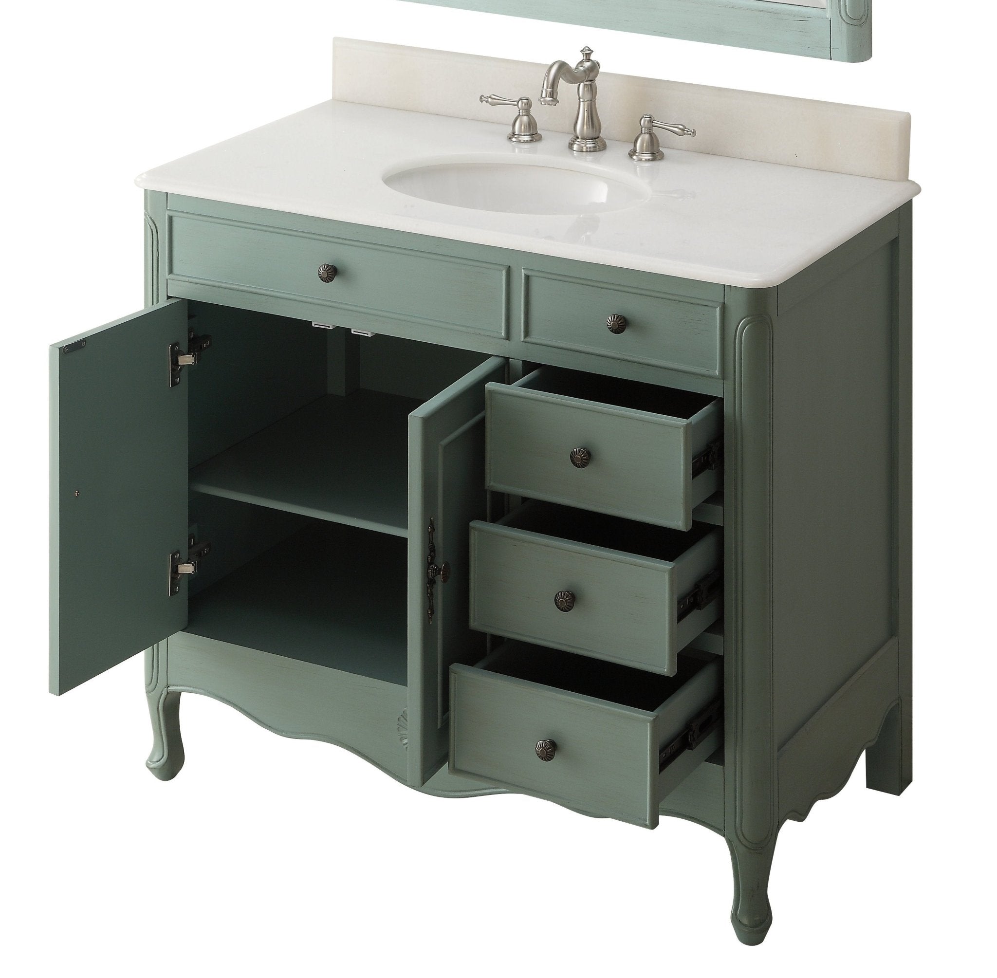 Chans Furniture HF-837Y 38 Inch Distressed Vintage Blue Cottage Style Daleville Bathroom Sink Vanity