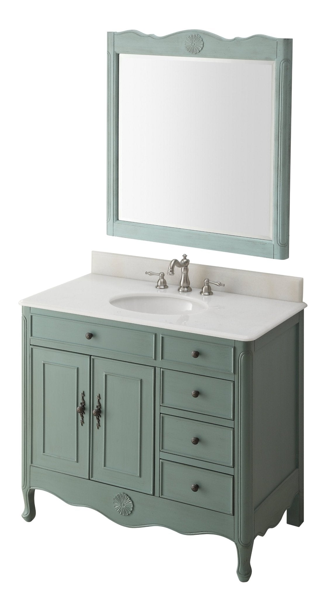 Chans Furniture HF-837Y 38 Inch Distressed Vintage Blue Cottage Style Daleville Bathroom Sink Vanity