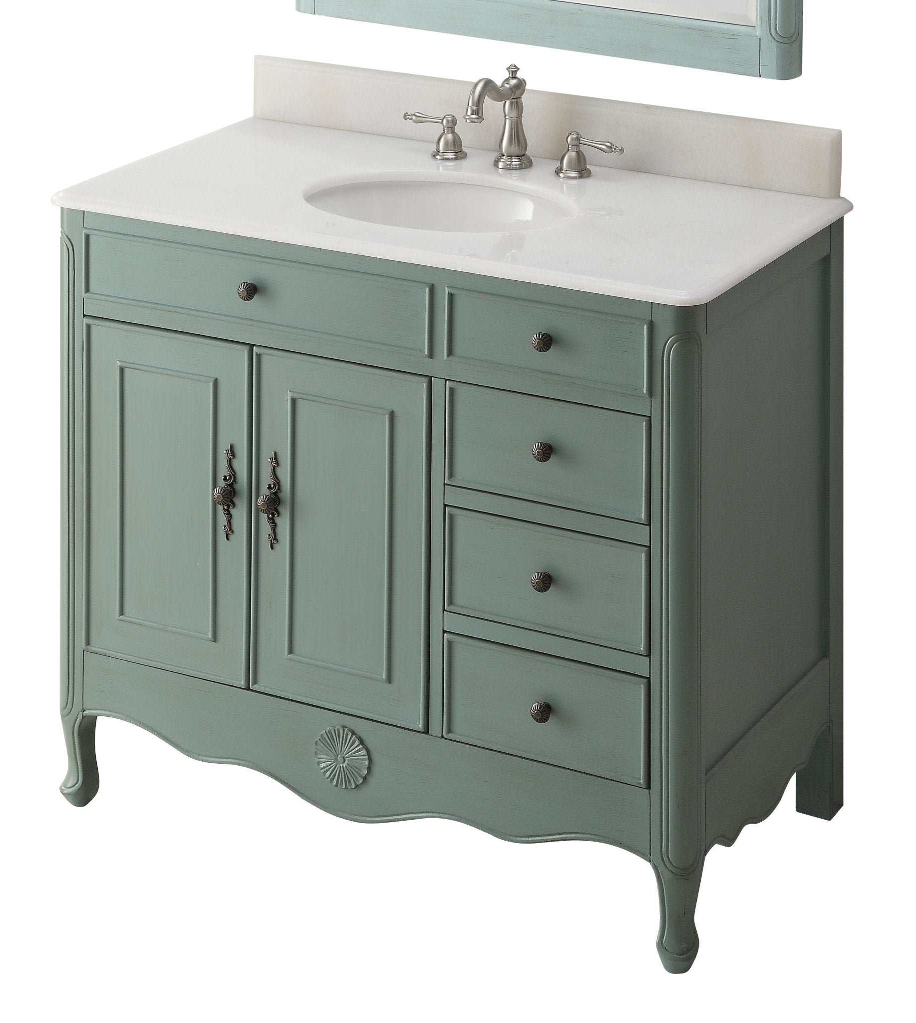 Chans Furniture HF-837Y 38 Inch Distressed Vintage Blue Cottage Style Daleville Bathroom Sink Vanity