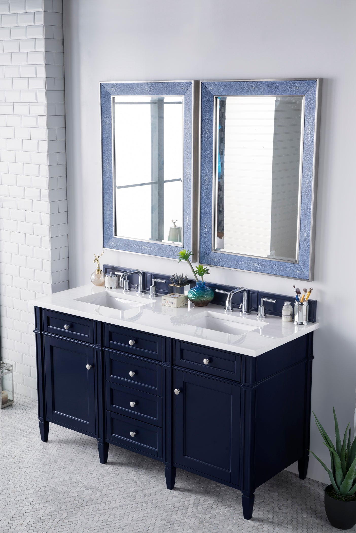 James Martin Brittany 60" Double Vanity in Victory Bleu with 3cm Countertop