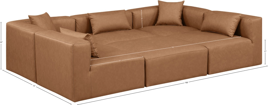 Cube 108" Vegan Leather Upholstered 6pc. Modular Sectional