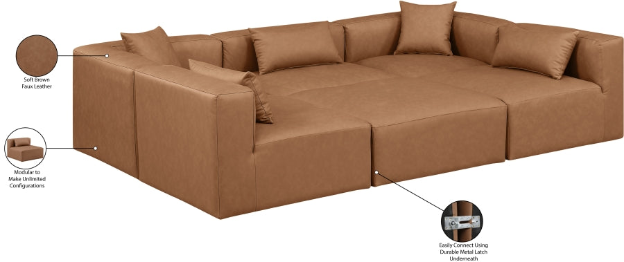 Cube 108" Vegan Leather Upholstered 6pc. Modular Sectional