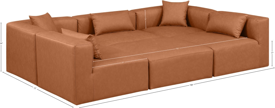 Cube 108" Vegan Leather Upholstered 6pc. Modular Sectional
