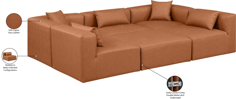 Cube 108" Vegan Leather Upholstered 6pc. Modular Sectional