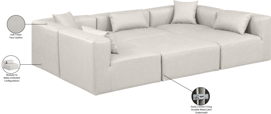 Cube 108" Vegan Leather Upholstered 6pc. Modular Sectional