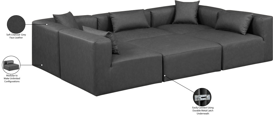 Cube 108" Vegan Leather Upholstered 6pc. Modular Sectional