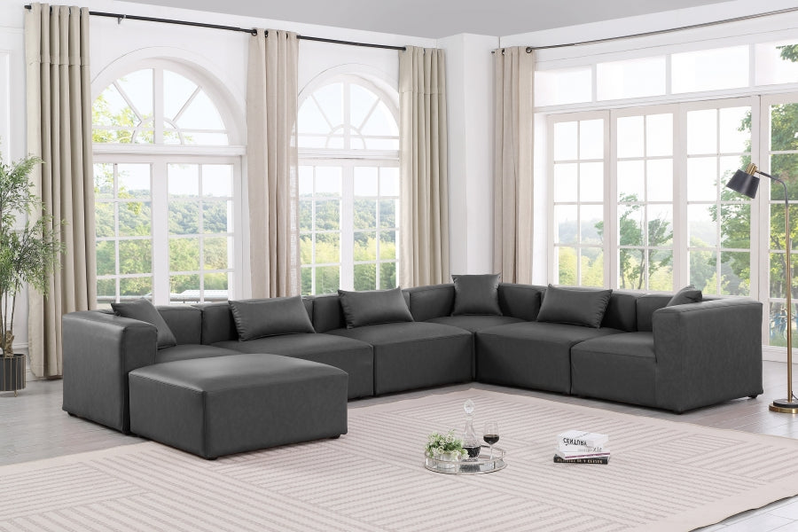 Cube 144" Vegan Leather Upholstered 7pc. Modular Sectional