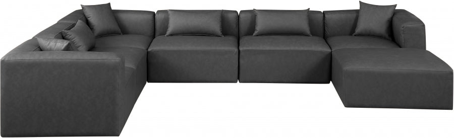 Cube 144" Vegan Leather Upholstered 7pc. Modular Sectional