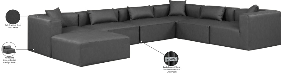 Cube 144" Vegan Leather Upholstered 7pc. Modular Sectional