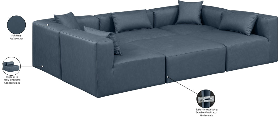 Cube 108" Vegan Leather Upholstered 6pc. Modular Sectional