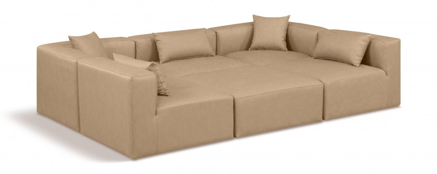 Cube 108" Vegan Leather Upholstered 6pc. Modular Sectional