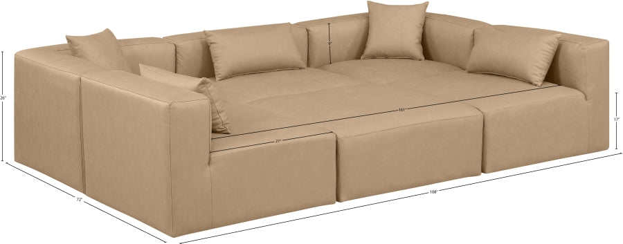Cube 108" Vegan Leather Upholstered 6pc. Modular Sectional