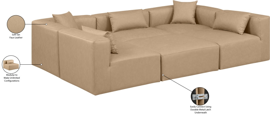 Cube 108" Vegan Leather Upholstered 6pc. Modular Sectional