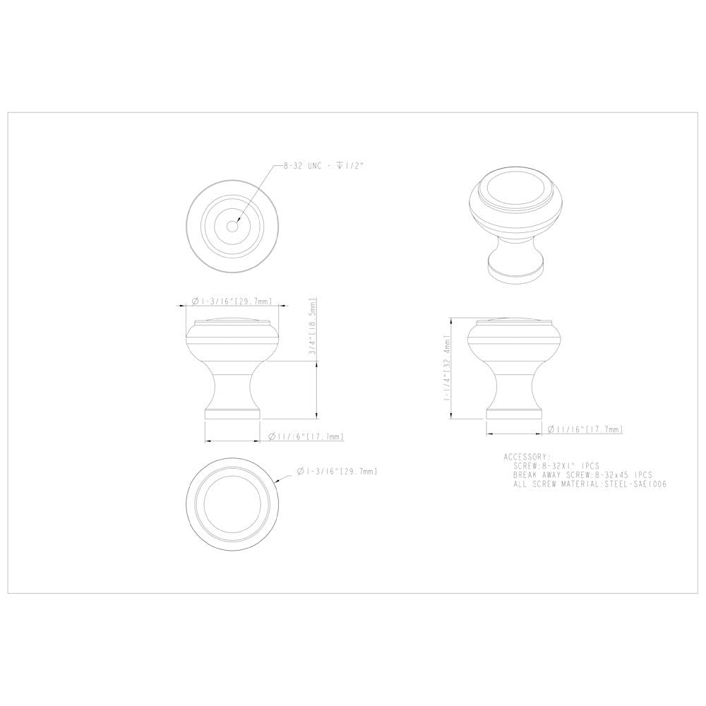 Hardware Resources 1-3/16" Diameter Satin Nickel Button Westbury Cabinet Knob