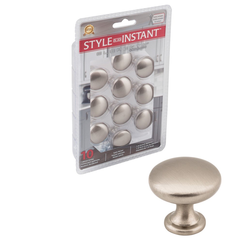 Hardware Resources 1-3/16" Diameter Satin Nickel Madison Cabinet Mushroom Knob
