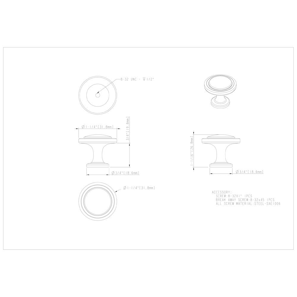 Hardware Resources 1-3/16" Diameter Satin Nickel Kenner Cabinet Mushroom Knob