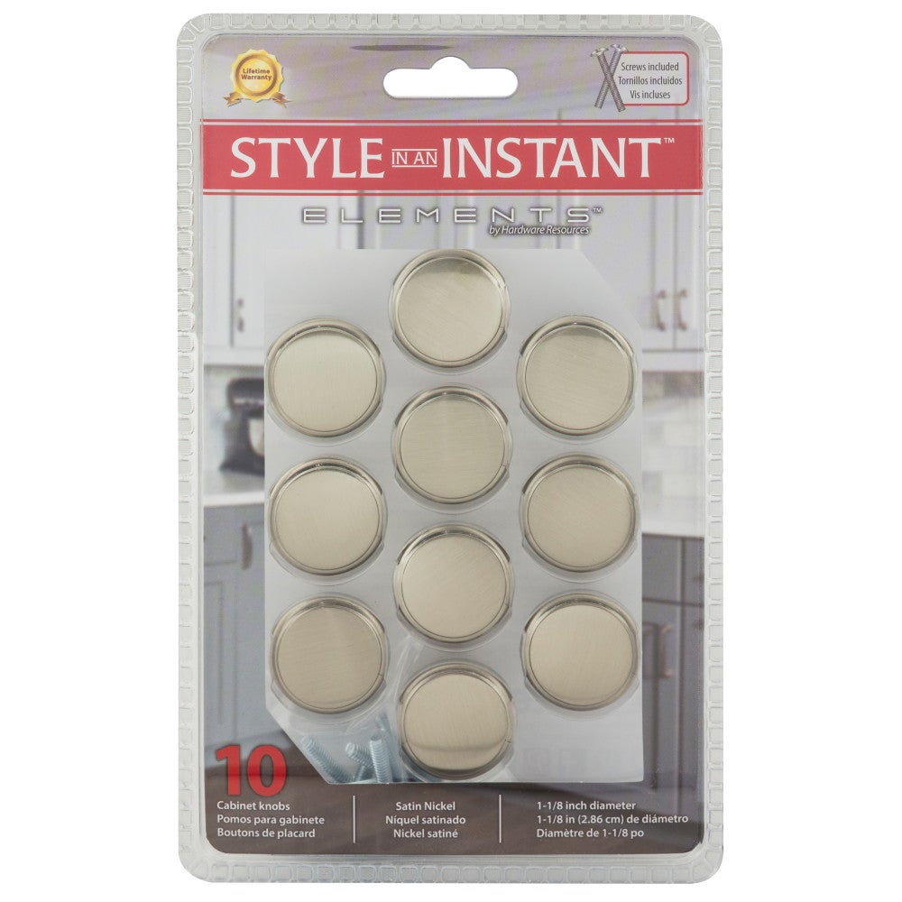 Hardware Resources 1-3/16" Diameter Satin Nickel Round Kenner Cabinet Knob