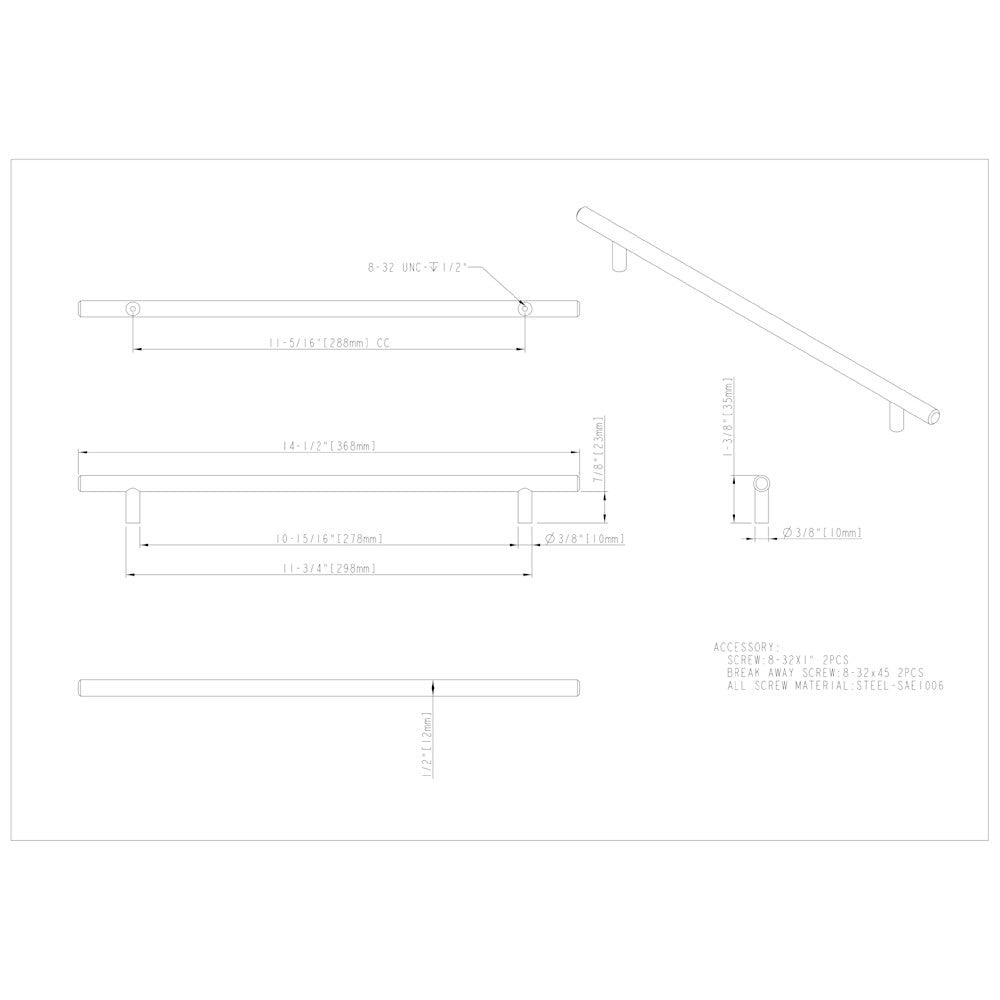 Hardware Resources 96 mm Center-to-Center Hollow Matte Black Stainless Steel Naples Cabinet Bar Pull