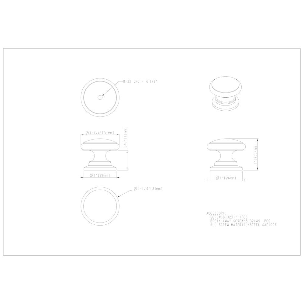 Hardware Resources 1-1/4" Diameter Satin Nickel Durham Cabinet Knob
