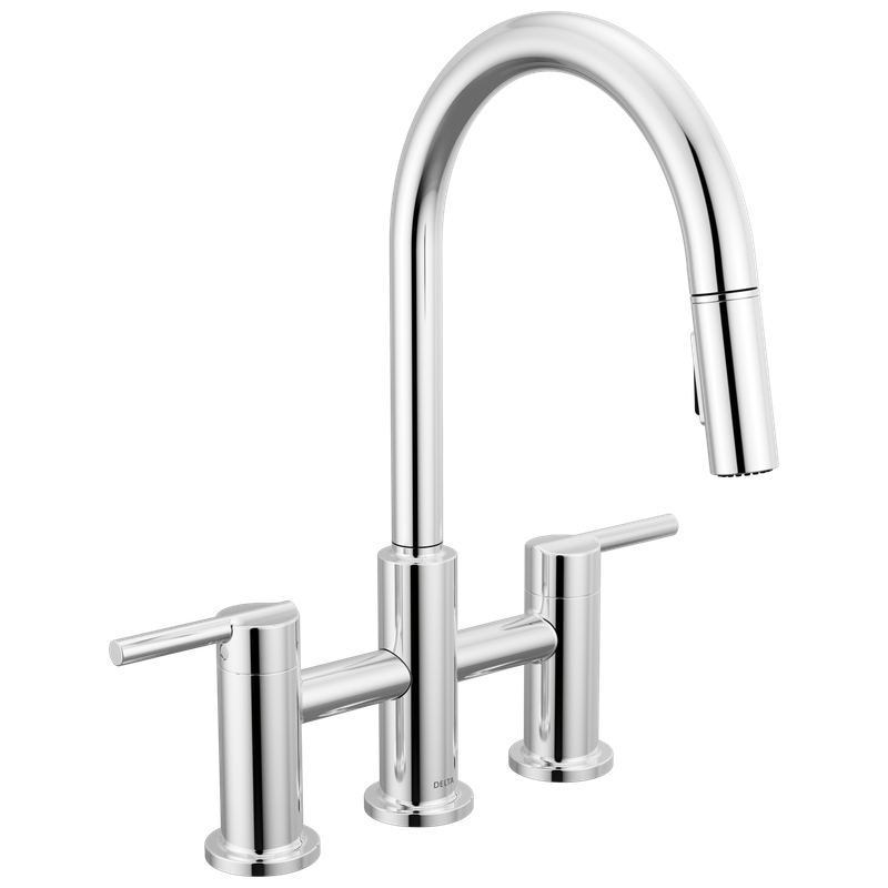 Delta Nicoli® Two Handle Pull-Down Bridge Kitchen Faucet