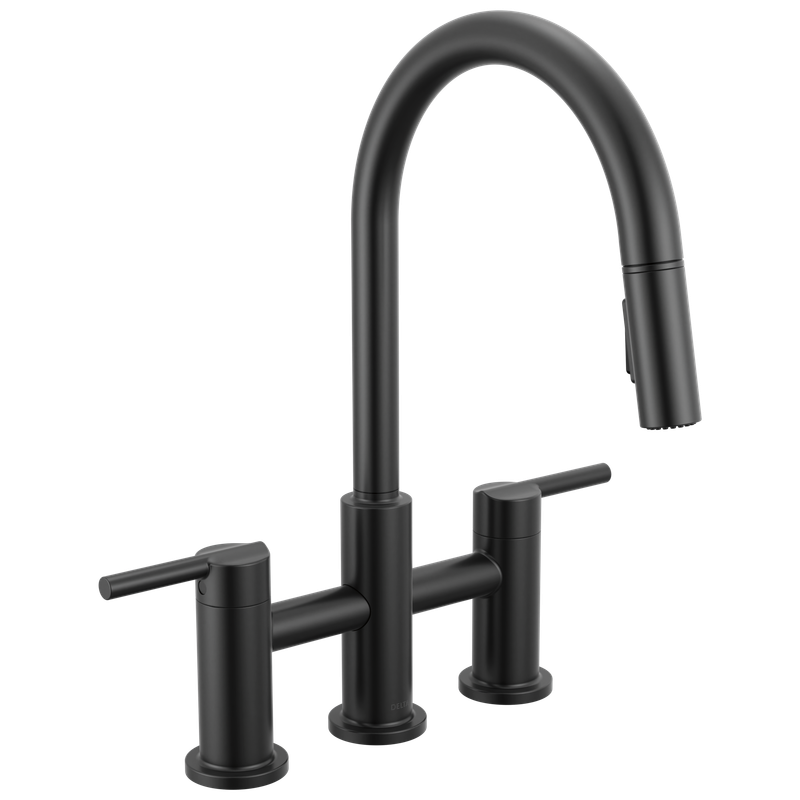 Delta Nicoli® Two Handle Pull-Down Bridge Kitchen Faucet