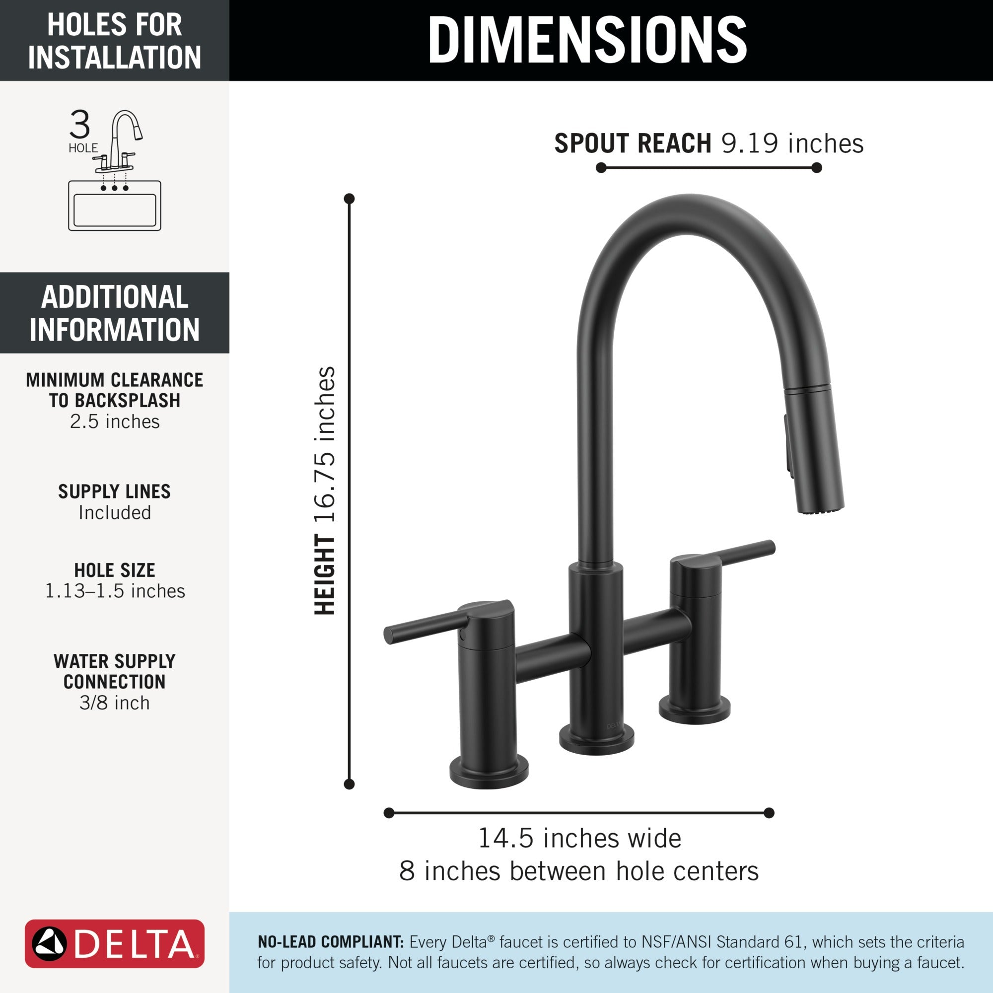 Delta Nicoli® Two Handle Pull-Down Bridge Kitchen Faucet