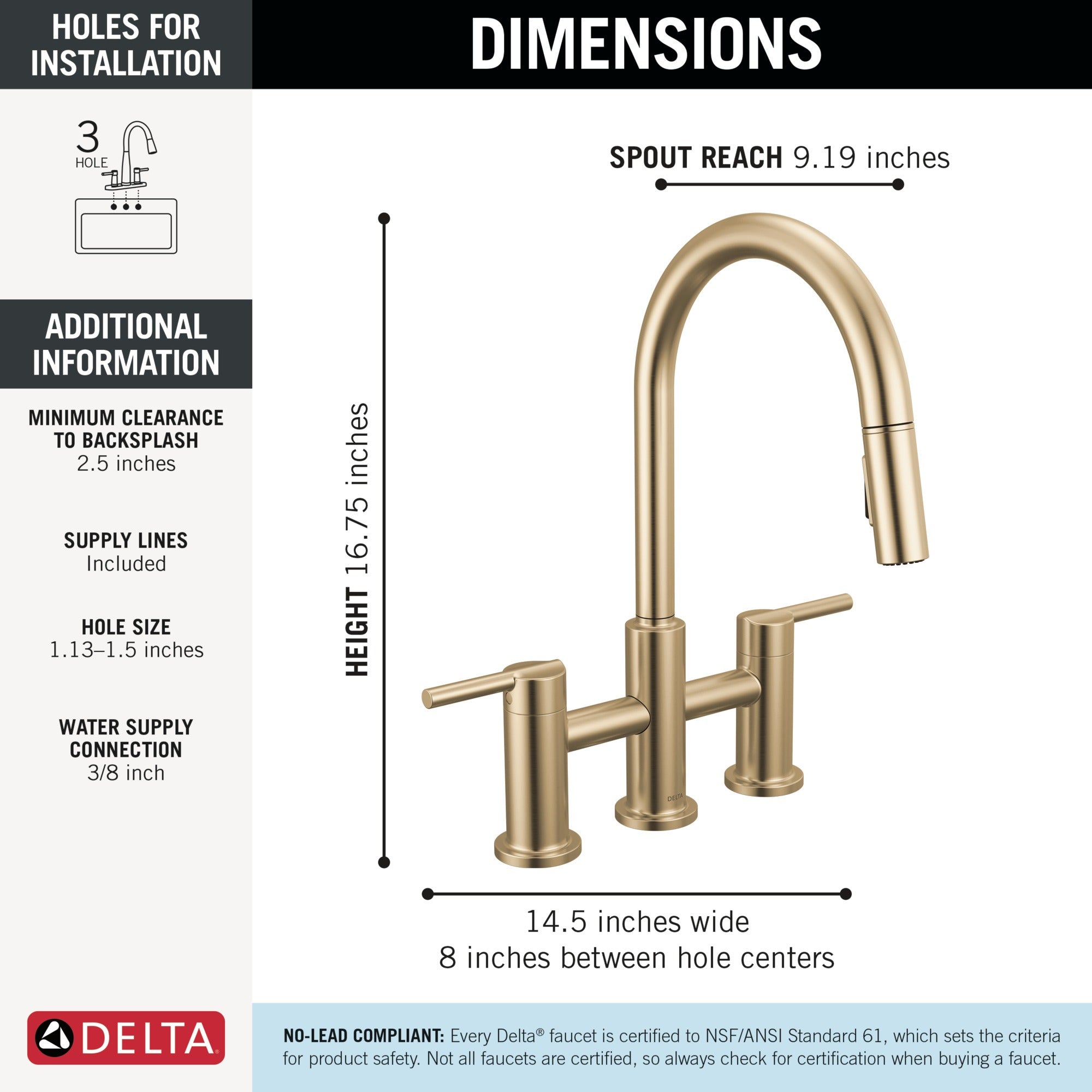 Delta Nicoli® Two Handle Pull-Down Bridge Kitchen Faucet