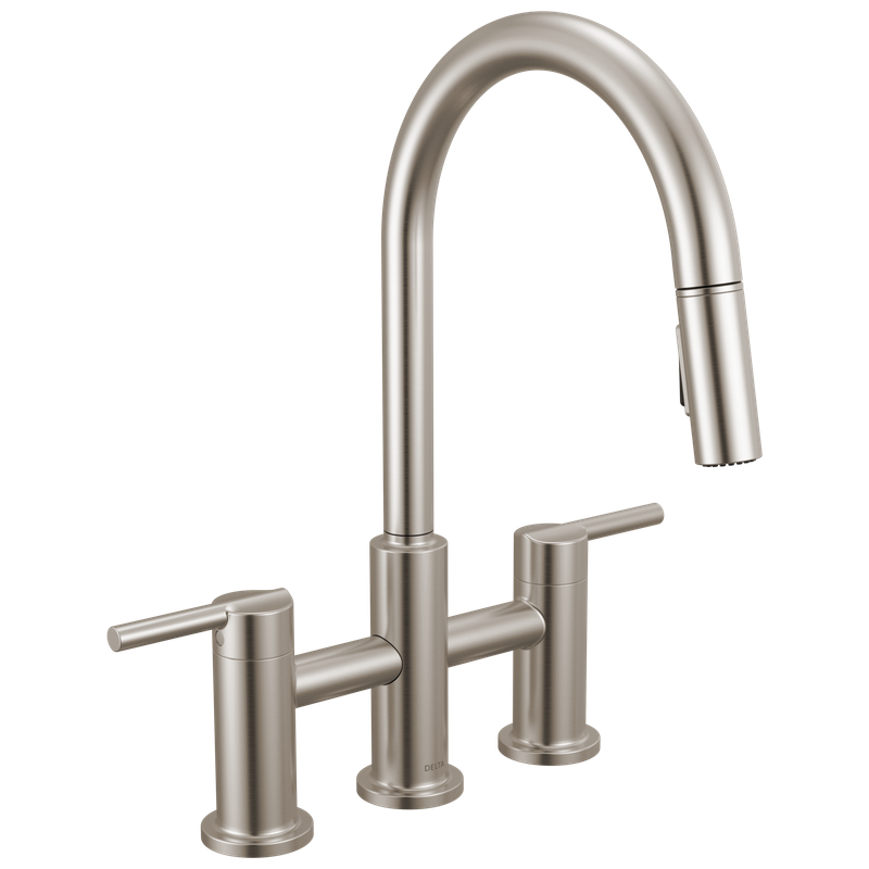 Delta Nicoli® Two Handle Pull-Down Bridge Kitchen Faucet