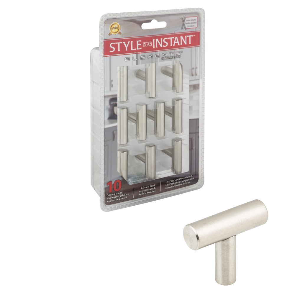 Hardware Resources 1-9/16" Overall Length Hollow Stainless Steel Naples Cabinet "T" Knob