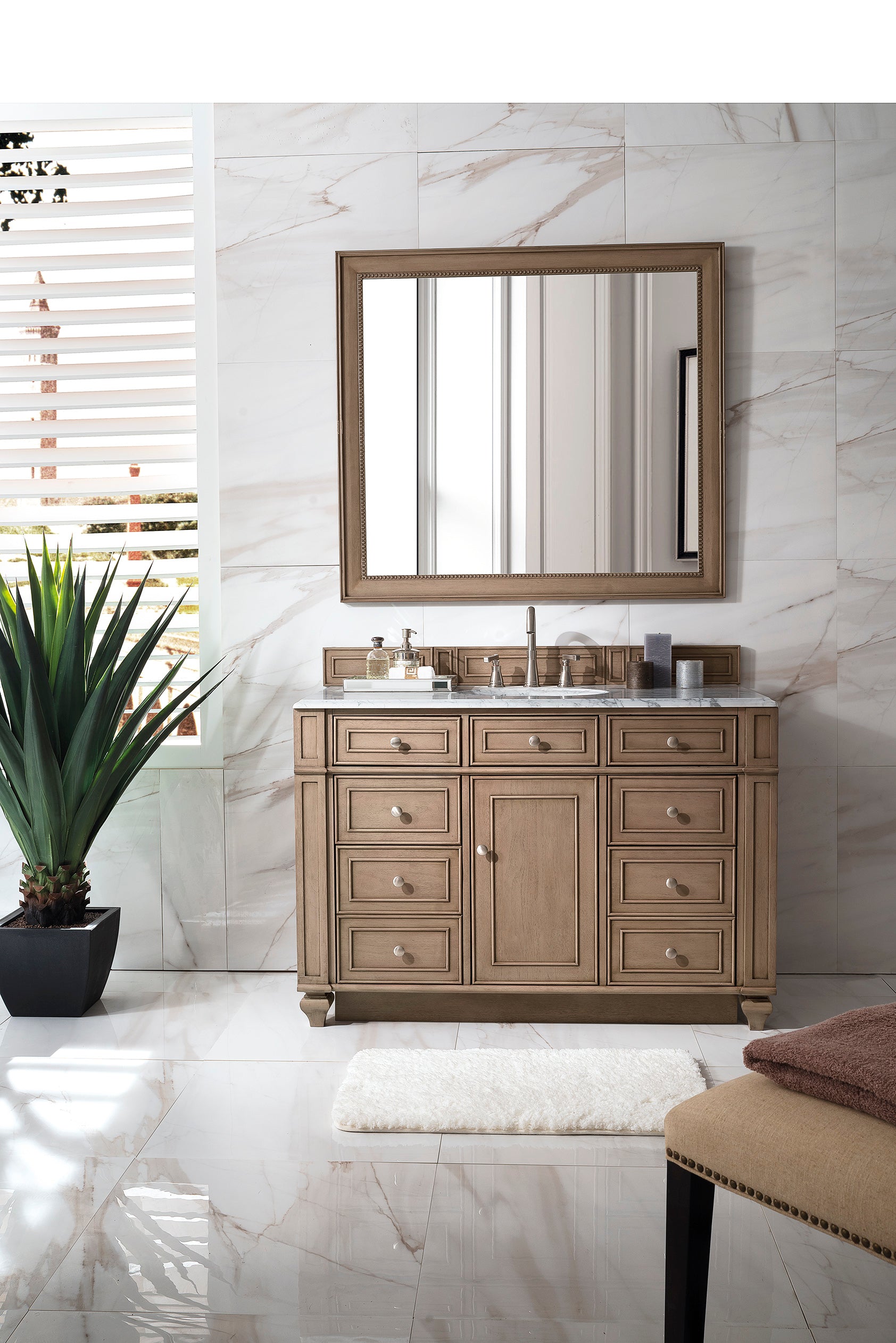 James Martin Bristol 48" Single Vanity in Whitewashed Walnut with 3cm Countertop