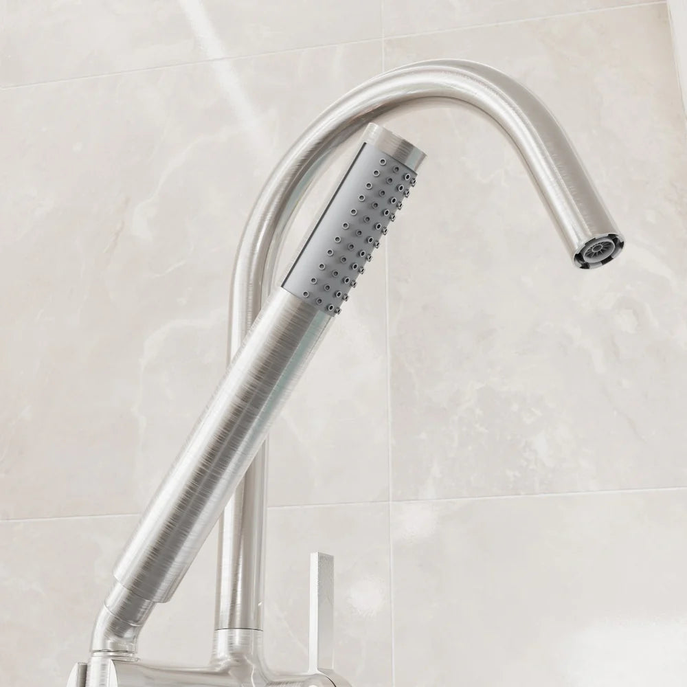 Eviva Modem Single-Handle Freestanding Tub Faucet with Hand Shower – Brushed Nickel