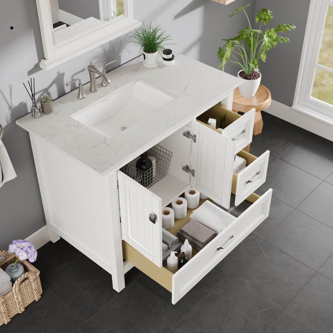Eviva Britney Bath Vanity with Carrara Quartz Top and Undermount Porcelain Sink (24"-72")