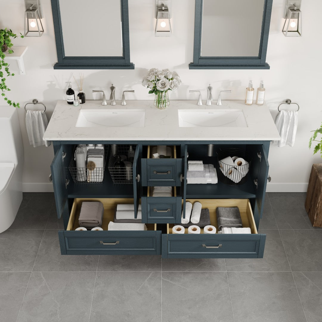 Eviva Britney Bath Vanity with Carrara Quartz Top and Undermount Porcelain Sink (24"-72")