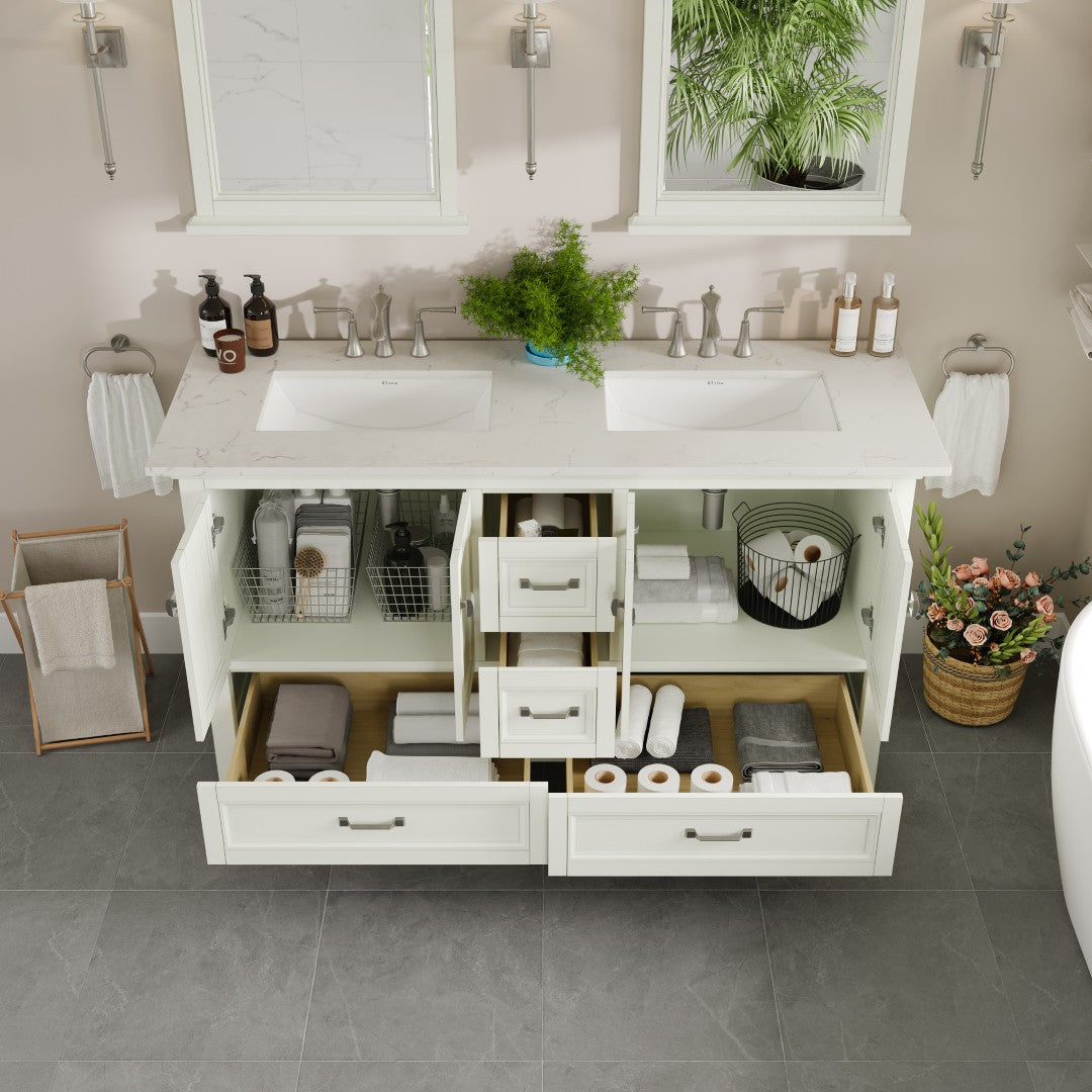 Eviva Britney Bath Vanity with Carrara Quartz Top and Undermount Porcelain Sink (24"-72")