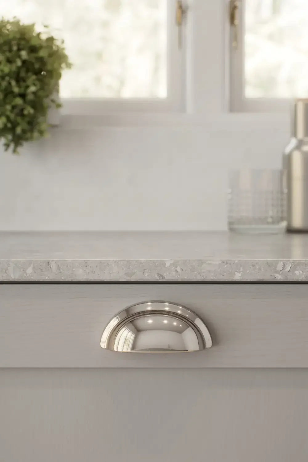 Polished Nickel "Baron" Cup Pull and Knobs