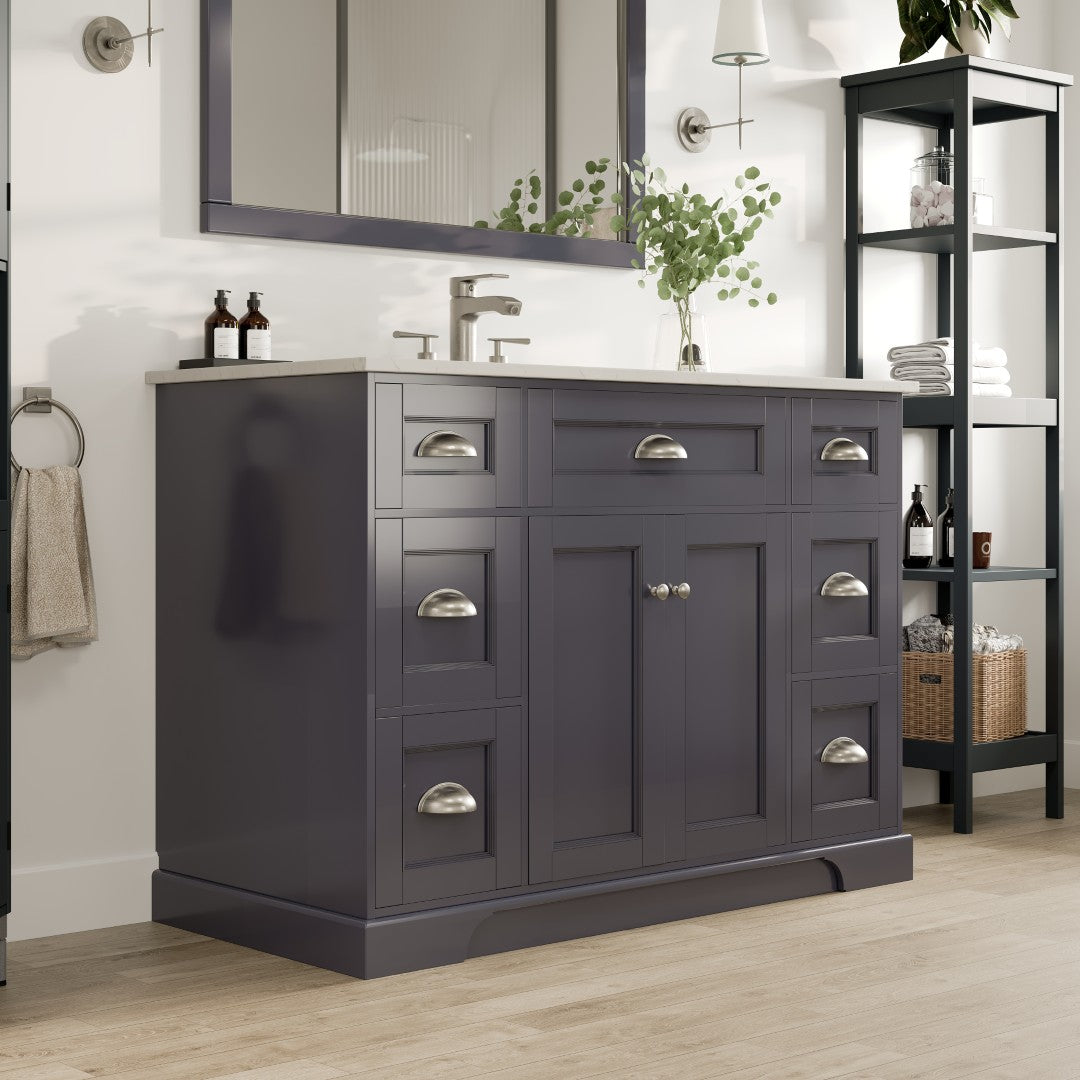 Eviva Epic Bath Vanity with Carrara Quartz Top and Undermount Porcelain Sinks (48"-100")