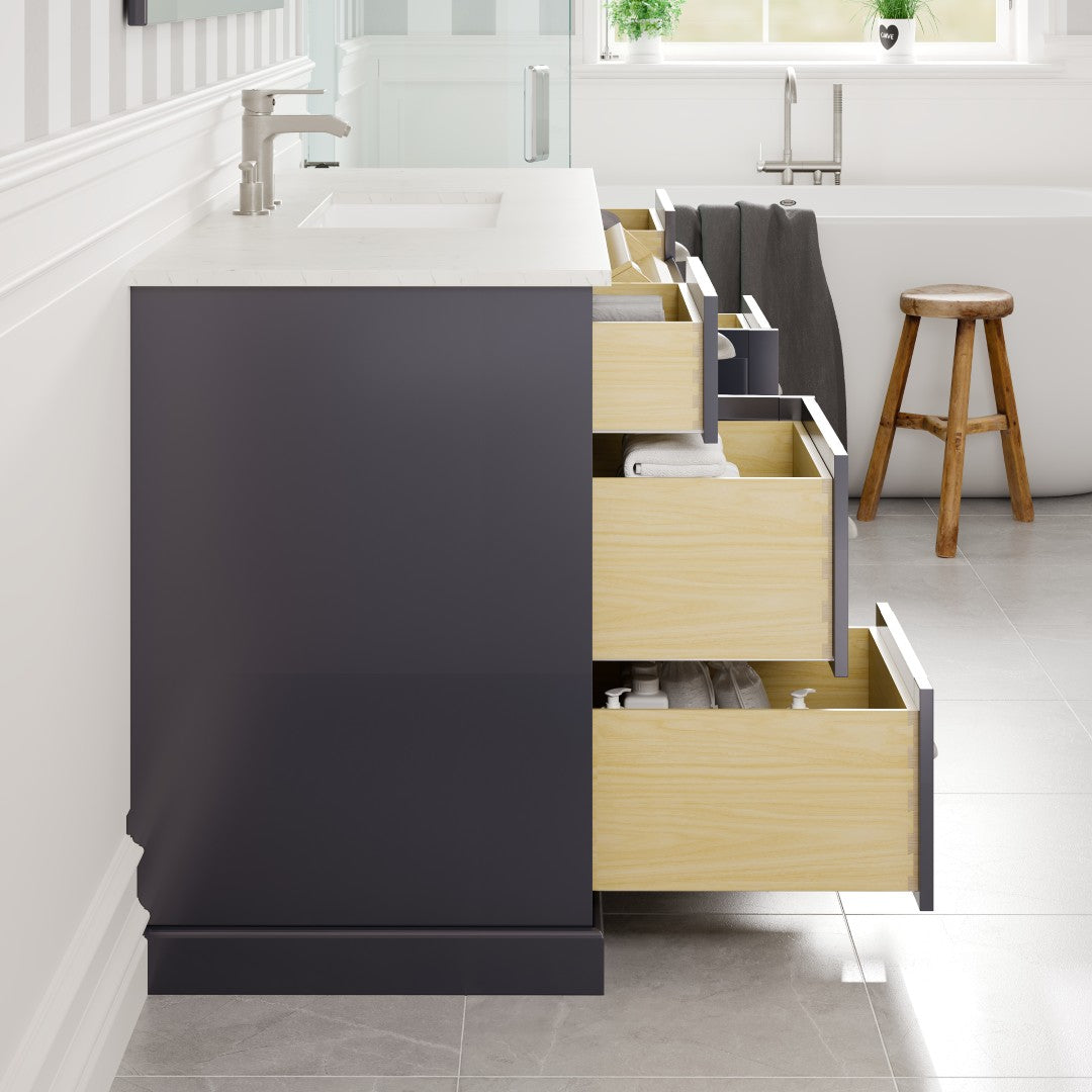Eviva Epic Bath Vanity with Carrara Quartz Top and Undermount Porcelain Sinks (48"-100")