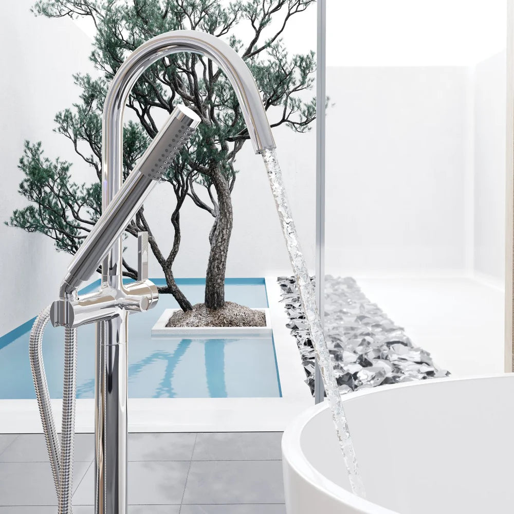 Eviva Modem Single-Handle Freestanding Tub Faucet with Hand Shower – Polished Chrome
