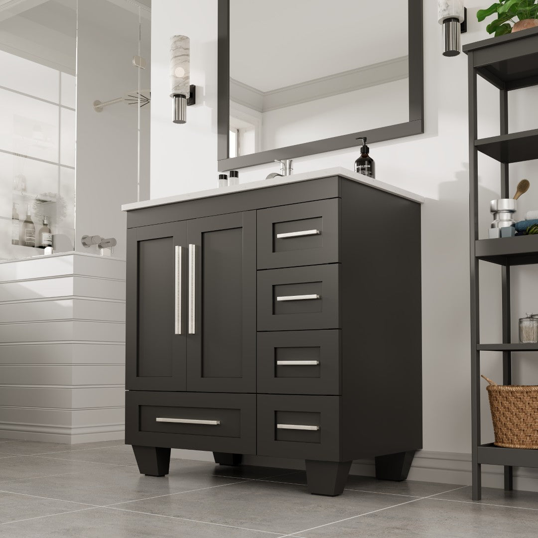 Eviva Loon Bath Vanity with Carrara Quartz Top and Undermount Porcelain Sink (28"-30")