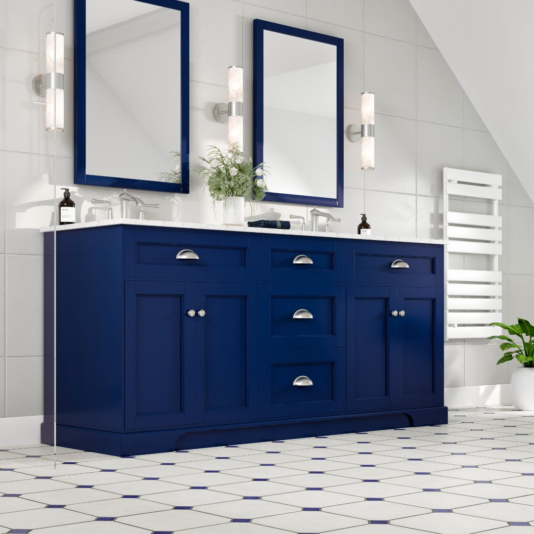 Eviva Epic Bath Vanity with Carrara Quartz Top and Undermount Porcelain Sinks (48"-100")