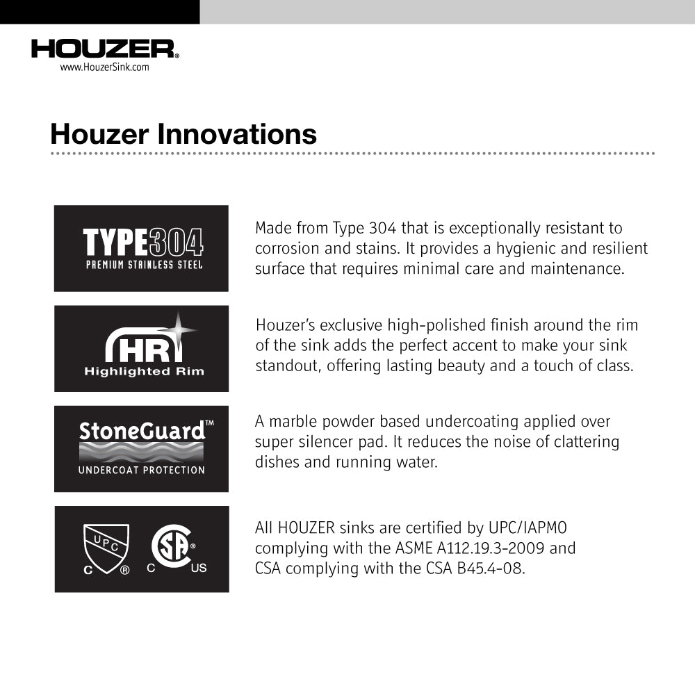 Houzer Medallion Gourmet 31" Stainless Steel Undermount 50/50 Double Bowl Kitchen Sink with Strainer