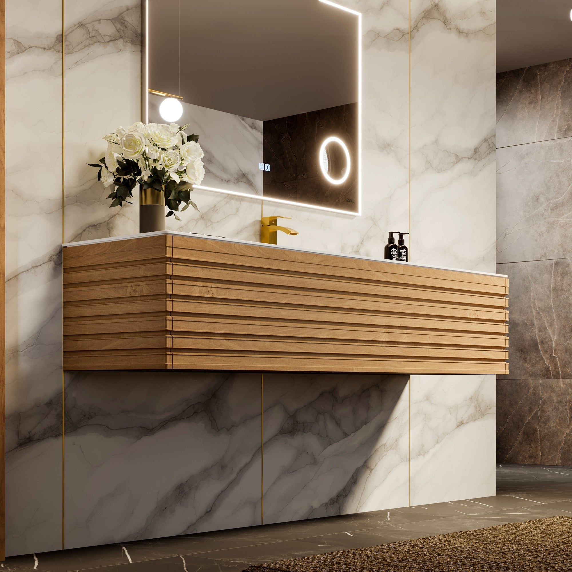 Eviva Allure Wall Mount Bath Vanity with Solid Surface Top and Integrated Sink