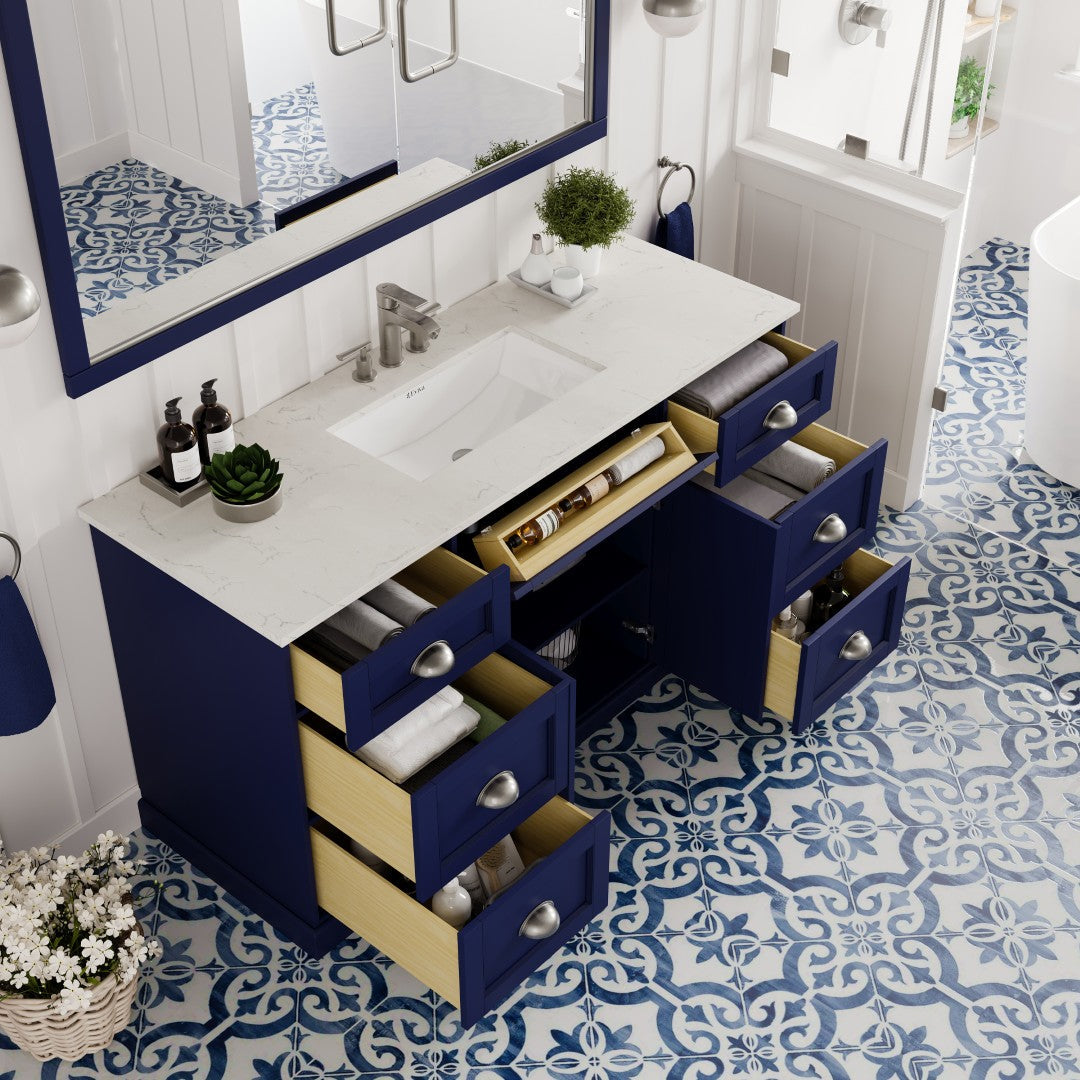 Eviva Epic Bath Vanity with Carrara Quartz Top and Undermount Porcelain Sinks (48"-100")
