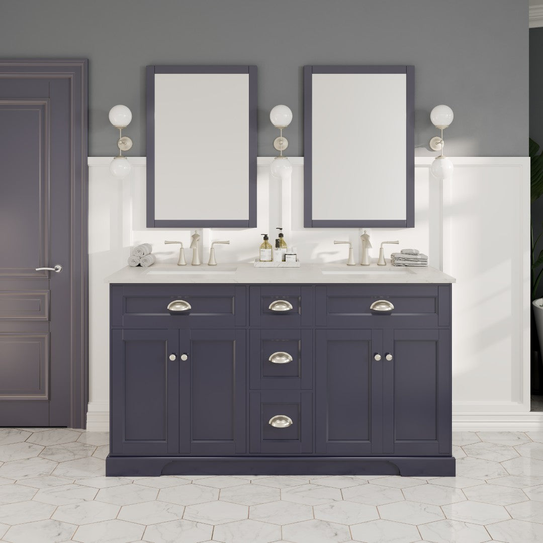 Eviva Epic Bath Vanity with Carrara Quartz Top and Undermount Porcelain Sinks (48"-100")
