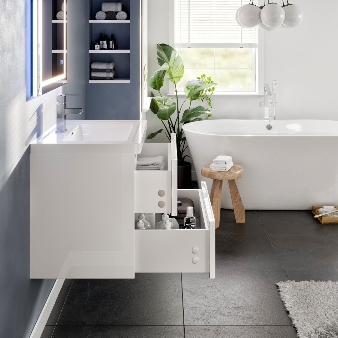 Eviva Flair Wall Mount Bath Vanity with Acrylic Top and Integrated Sink